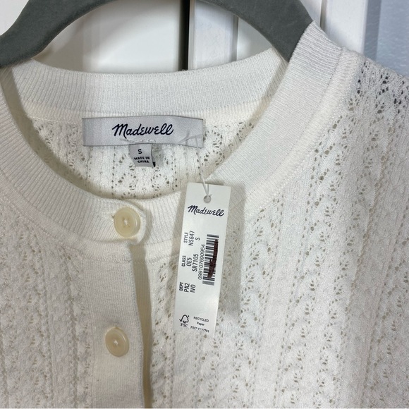 Madewell Cream Signature Open-Knit Cardigan Ruffle Hem NWT Casual Lightweight - Picture 3 of 8